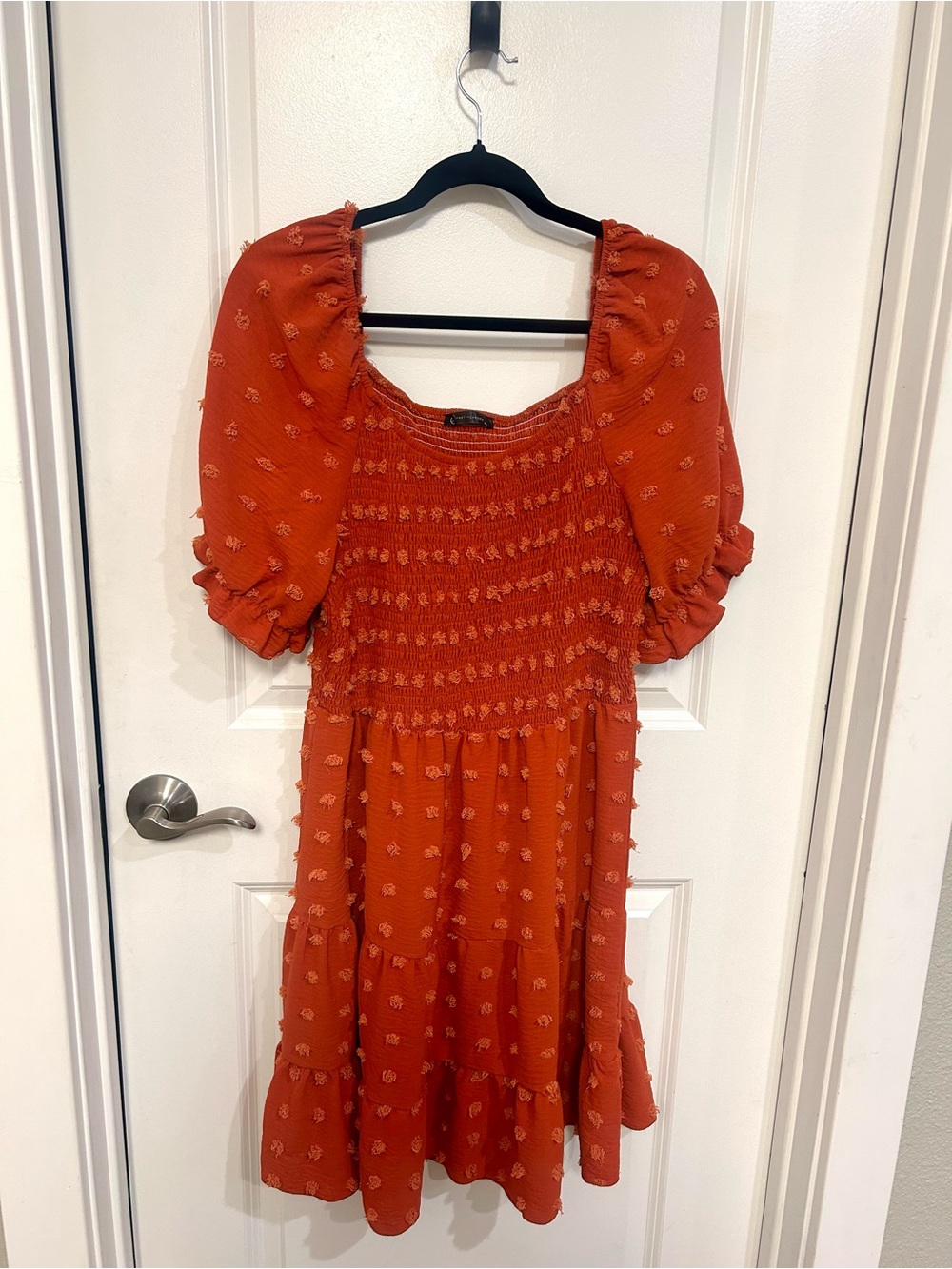 Pretty Garden Rust XL A-Line Square Neck Puff Sleeve Smocked Knee Dress